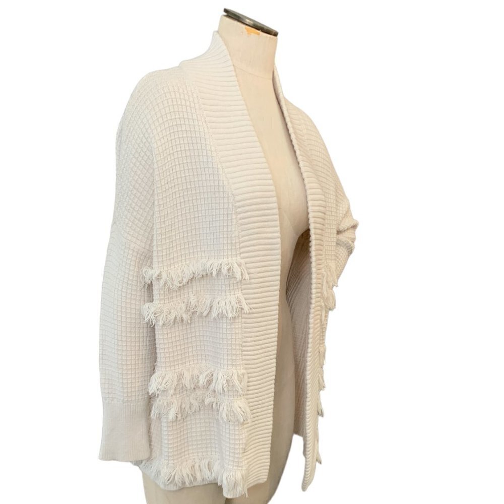 Ann Taylor Factory Fringed Off White Open Cardigan Sweater L #116F